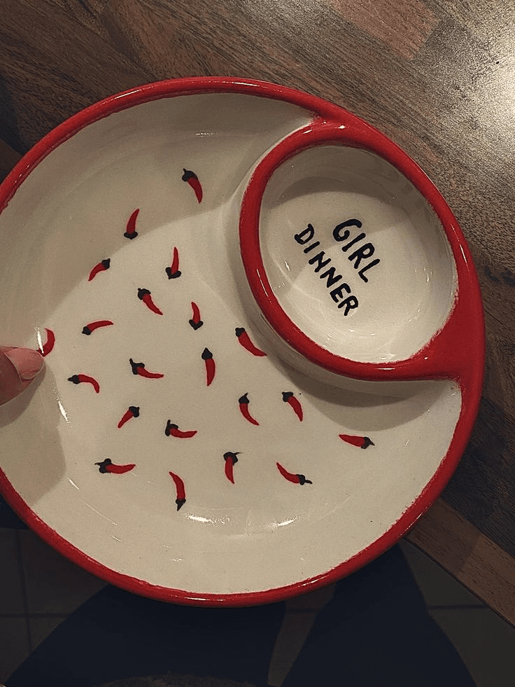 Chip and dip plates and Chicago Girls Who Walk at The Pottery Loop